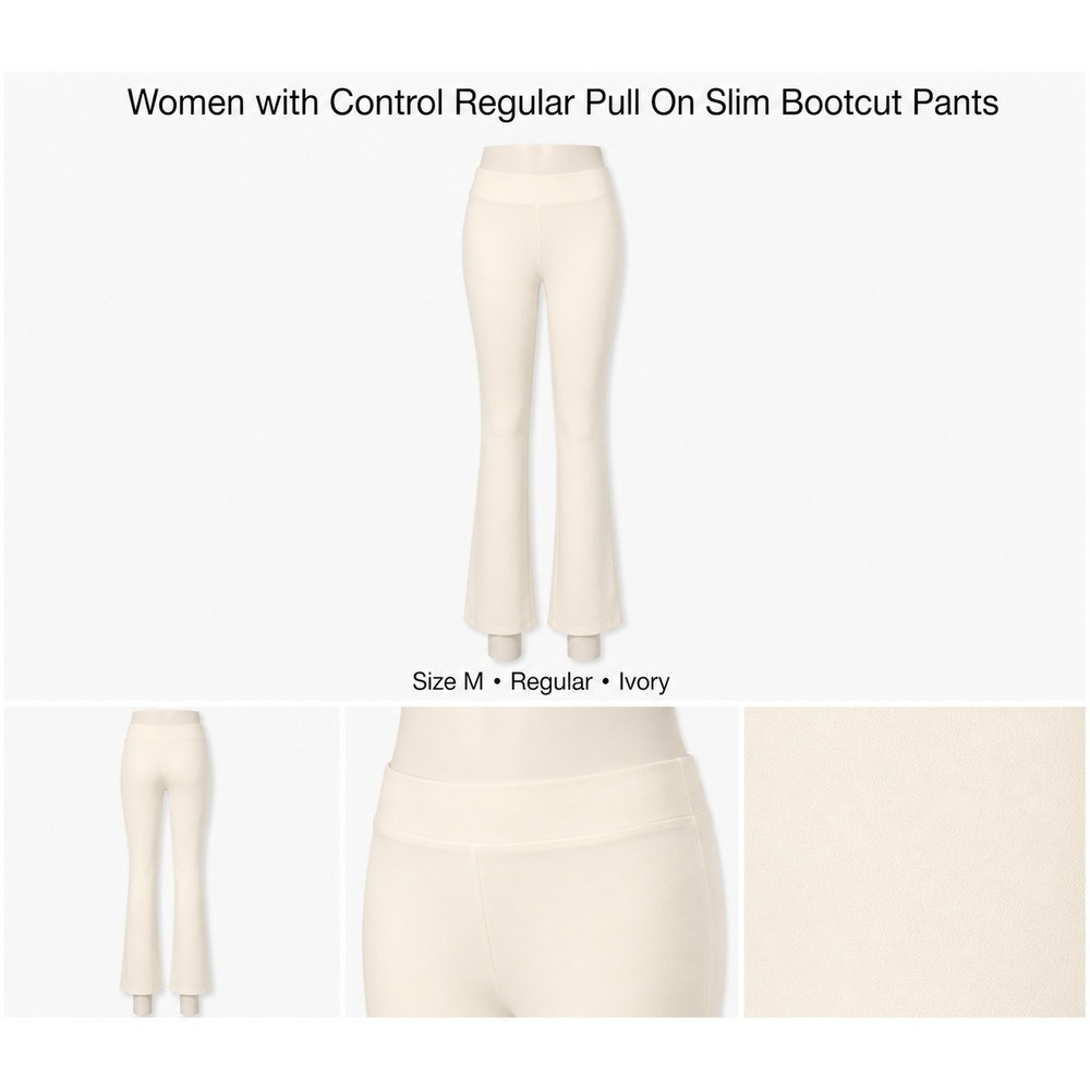 Women with Control‎ Cream Cotton Spandex Pull-On Boot-Cut Pants Knit Trousers